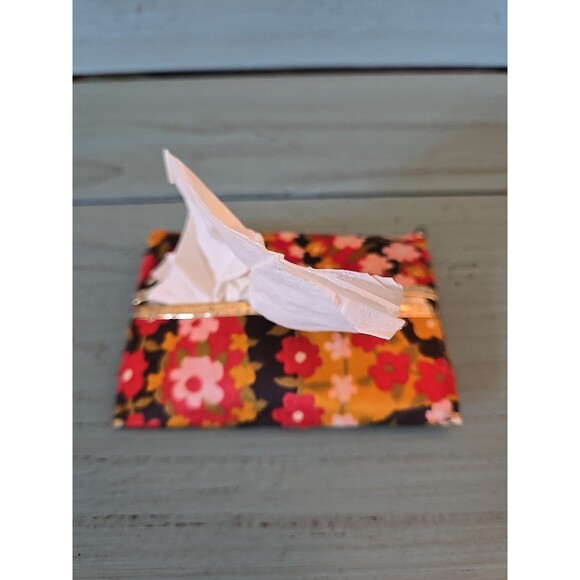 Handmade tissue holder Small Floral Print. Fun stocking stuffer. 4"×2.5" Satin - Picture 2 of 7
